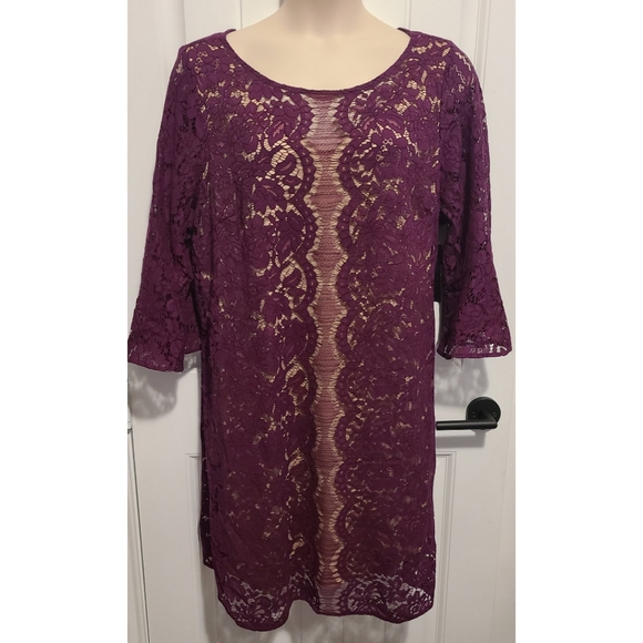 lane bryant purple lace dress Lane Bryant Purple Sleeveless Dress Lane Bryant Womens 14 Purple Lace Sleeveless High Neck Shift Tunic